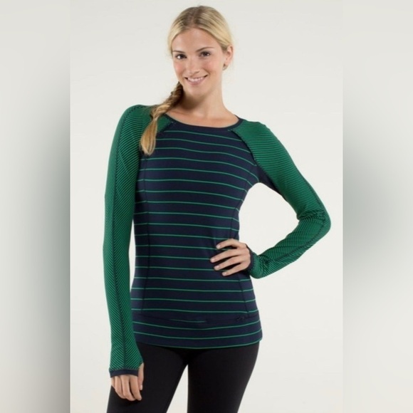 Lululemon Striped Long Sleeve Top - Green and Navy - Picture 1 of 6